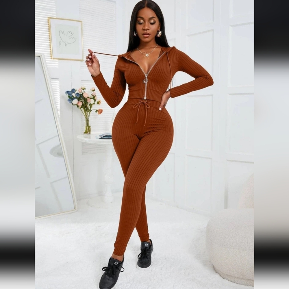 Women's Brown 2 piece Hooded Pants Set